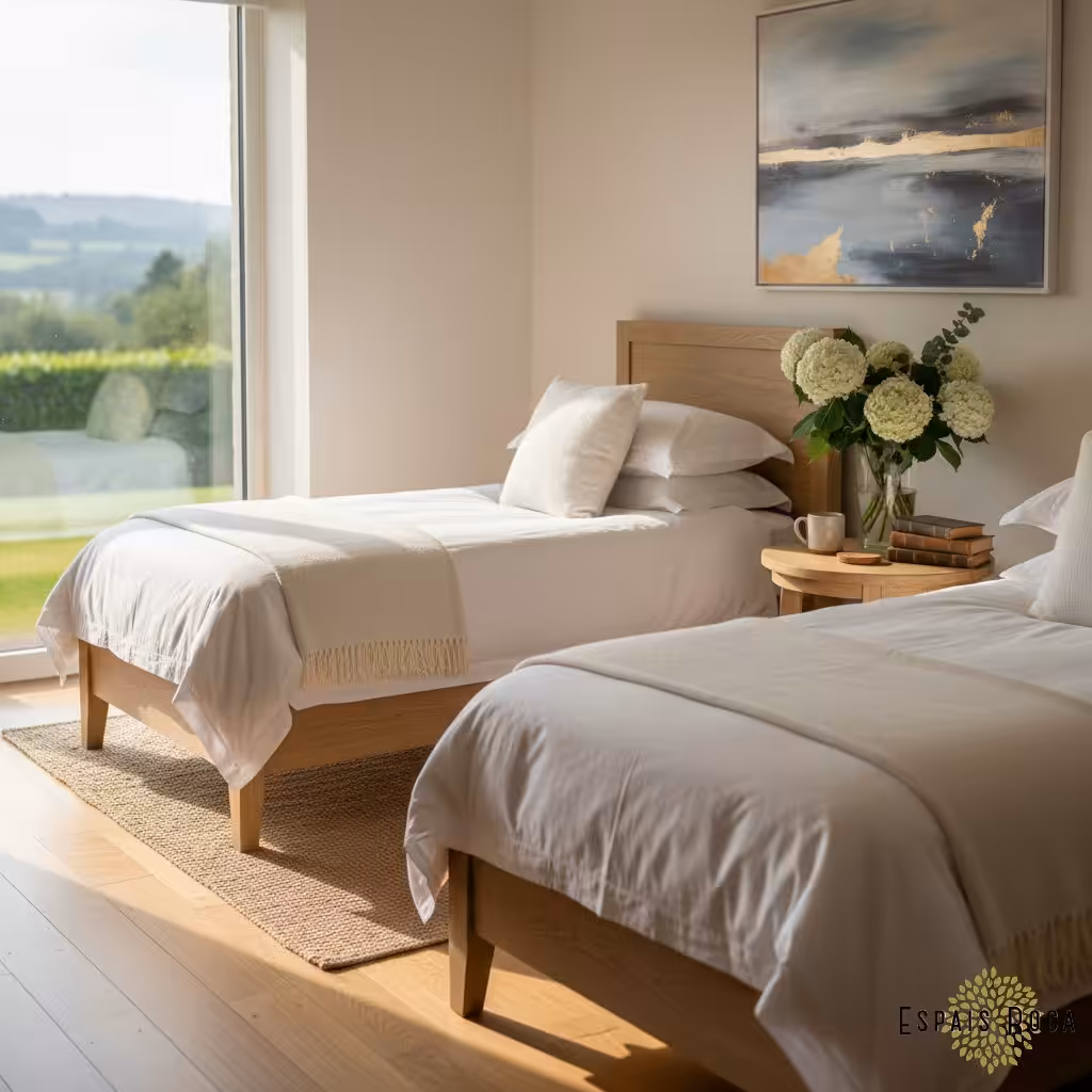 Twin single beds in a luxury family cottage