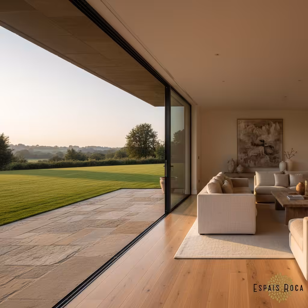 Indoor-outdoor glass wall in a luxury barn conversion