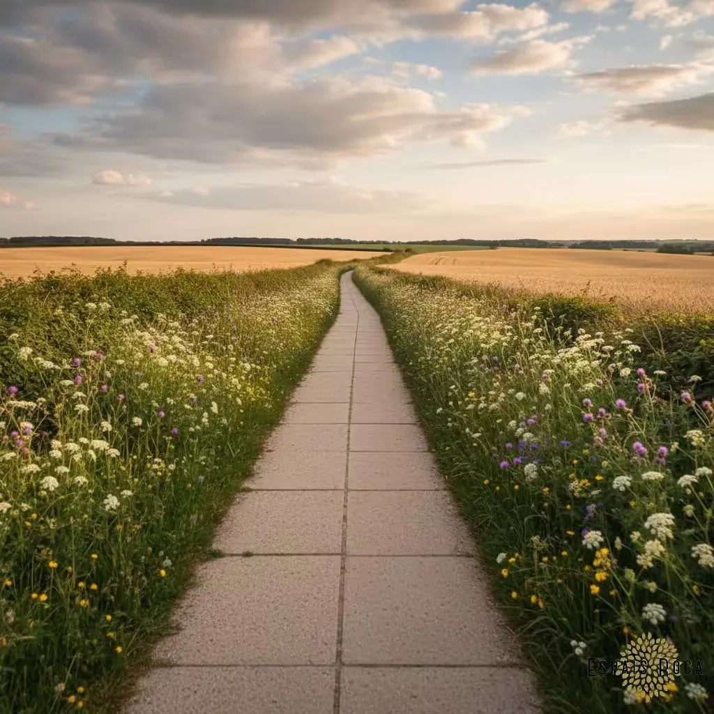 Surfaced countryside path through Northamptonshire farmland