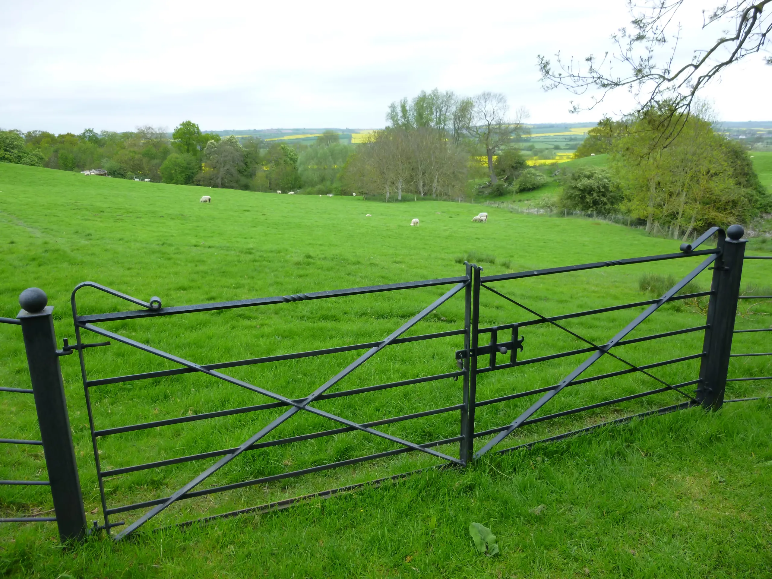 The gates and grassland at Rockingham Castle, Northamptonshire